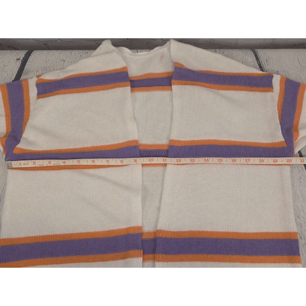 Cardigan Sz S White with Purple/Orange Stripes (see photos of small‎ pull) - Picture 5 of 7